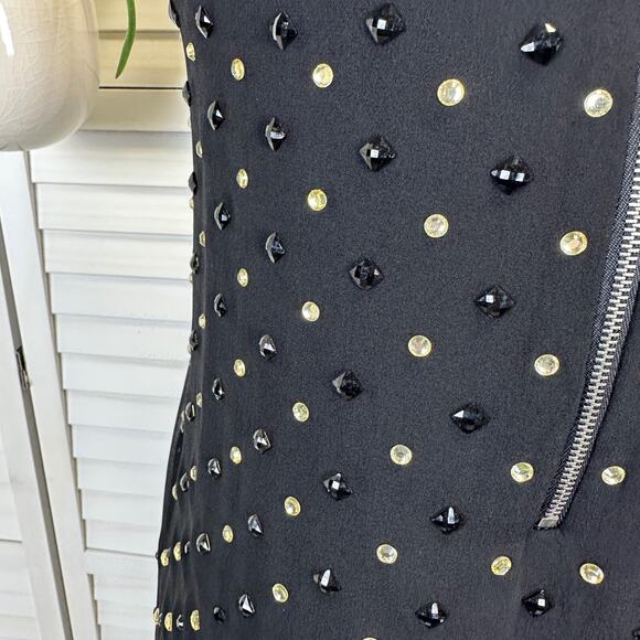 Diane Von Furstenberg Black Silk Ella Dress Chiffon Shift Stud Rhinestone Size 2 - Picture 8 of 16